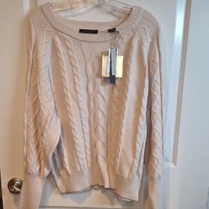 Tahari Light Beige Cable Knit Sweater